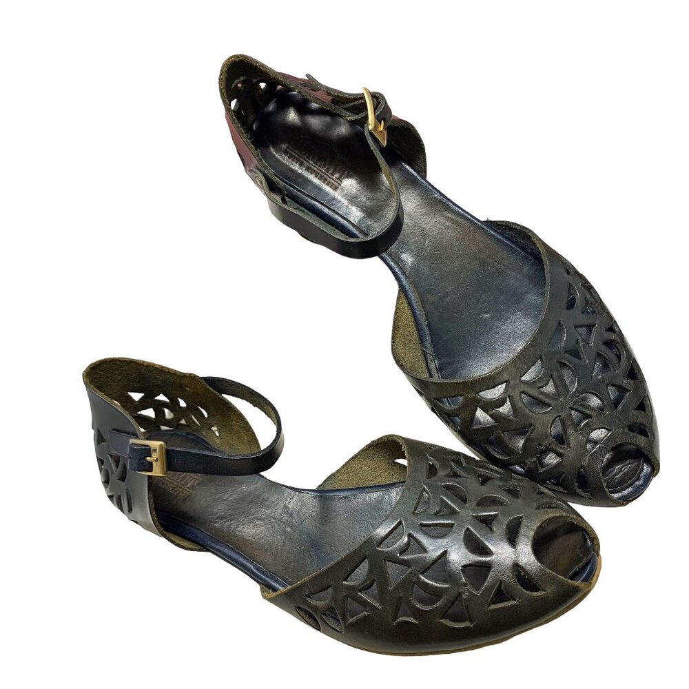 SUMMIT Italian‎ Cutout Leather Peep Toe Mary Janes